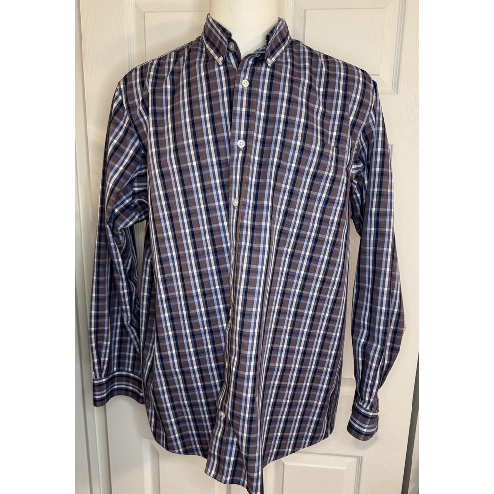 Duluth Trading Co. Wrinklefighter Mens XL Tall Blue Plaid Long Sleeve Oxford